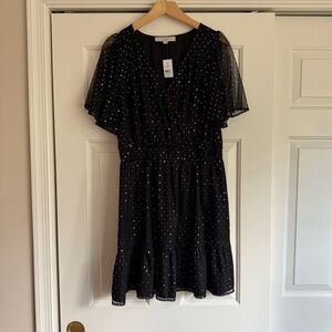 Loft Women’s Gold Sequins Black Dress V-neck medium